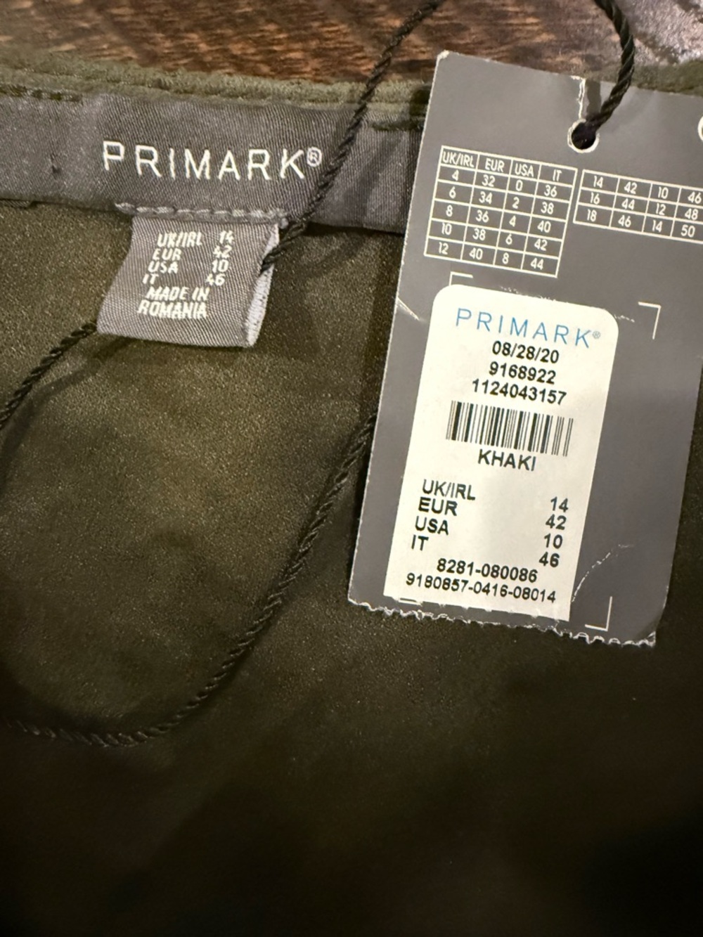 NWT Primark Olive Green Button Front Mini Dress Sleeveless Utility Size 10 - Picture 3 of 11